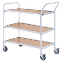 Table Roulante Grise - 3 Plateaux Chêne 800x420mm - 150 Kg