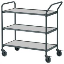 Table Roulante Noire - 3 Plateaux Gris 1000x420mm - 150 Kg