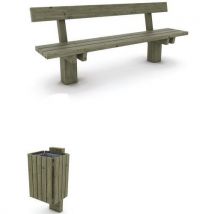 Pack Ouessant : 2 Bancs Ouessant + 1 Poubelle 40 Litres - Pin Traité