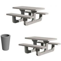 Pack 2 Tables Rio Grises + 1 Poubelle 80 L Gris - Béton