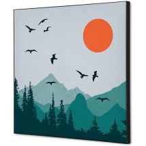 Cadre Décoratif En Tissu Soleil Et Oiseaux - 40x40cm