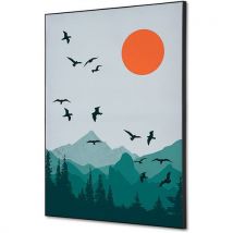 Cadre Décoratif En Tissu Soleil Et Oiseaux - 42x594cm
