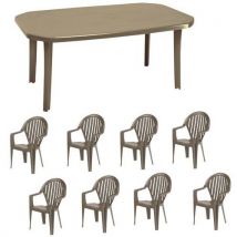 Pack Miami : Table 100 X 165 Cm - 8 Fauteuils Coloris Taupe
