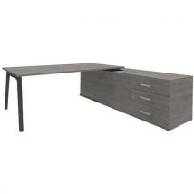 Bureau Steel 180x100 Console 3 Tir. Ret D Chêne Gris/carbone