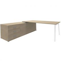 Bureau Steel 180x100 Console 3 Tir. Ret G Chêne Clair/blanc