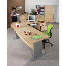 Mercure Bureau Droit+angle+tab Caiss 2 Tiroirs L.160cm+l80cm Hêtre/alu