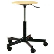 Tabouret Rond Bois Roulettes Base En Nylon