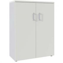 Clen - Armoire de bureau H133xL100xP45 cm - 3 tablettes - Métal Argent/Blanc - Portes battantes - Éco-responsable