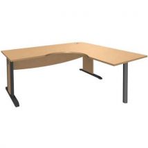 Manutan Expert - Bureau symétrique pied L Bois Hêtre/Anthracite 140cm - Éco-responsable, 10 ans garantie