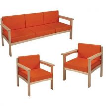 Pack Autize : 1 Canapé 3 Pl+2 Fauteuils Structure Naturel Pvc Orange