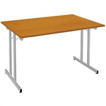 Table Pliante Multiusage 120 X 60 Cm Merisier Pied Alu