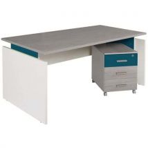 Pack Linéo Bureau Droit 160+ 2t Chêne Gris Blanc/bleu Argile