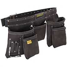 Stanley - Porte-outils double ceinture en cuir noir - Rangement d'outils robuste et durable