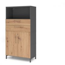 Armoire 4 Étagères- Ouverture Partielle-graphite-chêne Ambré