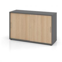 Armoire À Portes Coulissantes - Métal-2-graphite-chêne