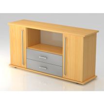 Hammerbacher - Armoire basse portes et tiroirs SB - Hêtre - Bois MFC - Éco-responsable FSC - À monter