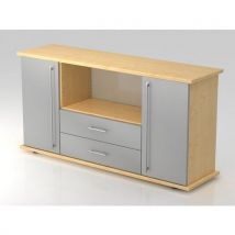 Armoire Basse À Portes Et Tiroirs Sb-plastique-érable-argent