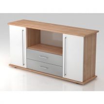 Armoire Basse À Portes Et Tiroirs Sb-plastique-noyer-blanc