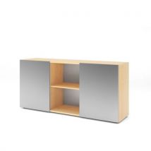 Armoire Basse À Portes Flottantes-érable-argent