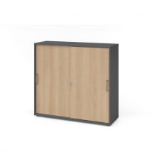 Armoire Portes Coulissantes - À Bande-3-graphite-chêne