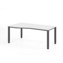Hammerbacher - Bureau asymétrique 4 pieds carrés - 180x100cm Blanc Graphite - Éco-responsable FSC