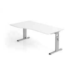 Hammerbacher - Bureau asymétrique piètement en C 180x100cm Blanc Argent - Éco-responsable FSC