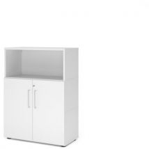 Étagère Avec 2 Portes-3 Niveaux-blanc-blanc