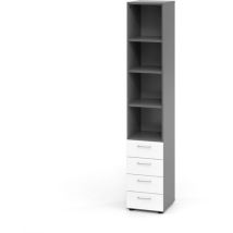 Hammerbacher - Armoire de bureau étroite 4 tiroirs 4 niveaux Advanced Graphite Blanc - Bois MFC Éco-responsable