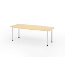 Hammerbacher - Table de réunion tonneau 220x105cm Érable - 4 pieds Chrome - Éco-responsable FSC