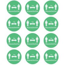 Badges Adhésifs - Rond - Vert - Distanciation Sociale