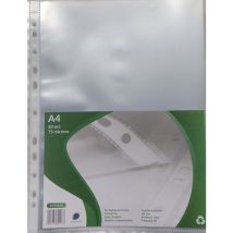 Sachet 50 pochettes perforées A4 polypropylène 75 microns transparent lisse recyclable