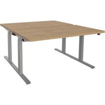 Clen - Bureau double réglable Adema 140x165cm - Chêne Auth./argent - Hauteur réglable 60-124cm - Éco-responsable