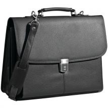 Serviette Cuir 1 Soufflets - Noir
