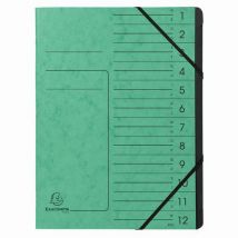Trieur Agrafé Avec Élastiques Int. Noir 12 Compart. A4 Vert