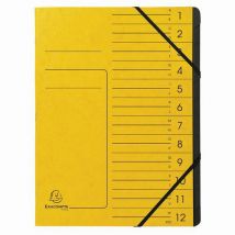 Trieur Agrafé Avec Élastiques Int. Noir 12 Compart. A4 Jaune