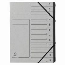 Exacompta - Trieur agrafé 12 compartiments A4 Gris - Carton éco-responsable FSC