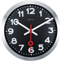NeXtime - Horloge Murale Design Station Numbers Noire 35 cm Aluminium - Ronde - Style Moderne