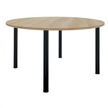 Buronomic - Table de réunion ronde Astro Ø 120 cm chêne vieilli/noir - 4 pieds métal - 4 personnes - Éco-responsable