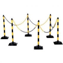 Lot De 6 Poteaux Jaune/noir Avec Socle Et Chaîne Polyéthylène 25 M