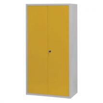 Armoire Penderie-rangement L1200 Corps Gris Clair Portes Jaune 1018