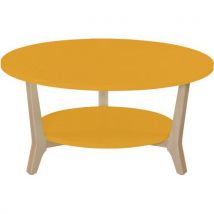 Table Basse Zélos Ø 80 Cm 2 Plateaux Orange Pied Hêtre Naturel