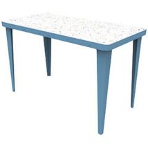 Lalala - Bureau droit Confettis - 120x60x75 cm - Plateau Multicolore, Piétement Bleu Clair - Éco-responsable