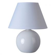 Lampe Boule En Céramique . Abat-jour Conique En Coton Blanc