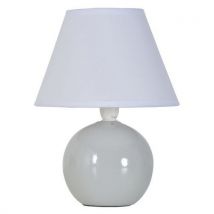 Lampe Boule En Céramique . Abat-jour Conique En Coton Gris Perle