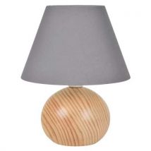 Lampe Boule En Bois. Abat-jour Conique En Coton Ardoise