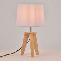 Lampe Trépied En Bois Fsc Yoga. Abat-jour Conique En Coton Blanc