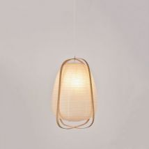 Suspension Lanterne En Papier Japonais Et Structure En Bmabou Blanc