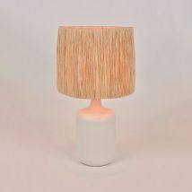 Lampe Ronde En Céramique Matte. Abat-jour Conique En Raphia Blanc