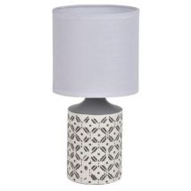Lampe En Céramique Carreaux De Ciment. Abat-jour En Coton Gris/blanc
