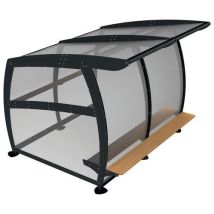 Buton Design - Abri Urbain GOUTY 3m - Fond PMMA Banquette Teck - Gris Foncé - Acier & Plexiglas - 5 Ans Garantie